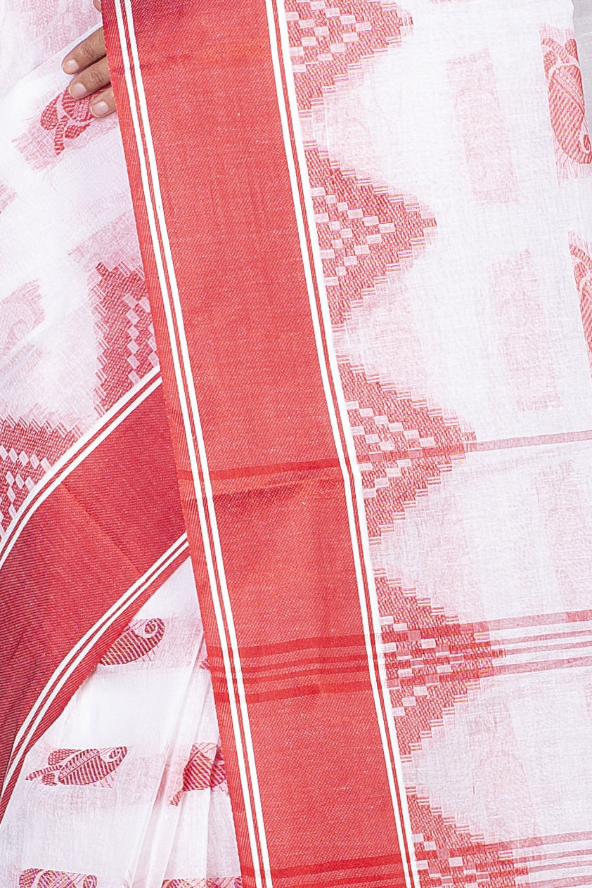 Red Pure Cotton Archana Tant Saree (171)